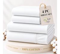 Cottington Lane 100% Cotton California King Sheet Set, 4 Piece White Luxury Hotel Quality Sheets, Deep Pocket Fits 8-16 Inch Mattress, Soft, Durable, Cooling & Breathable Bedding for Cal King Bed