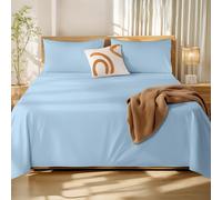 Cottington Lane 4 Piece Eastern King Size Sheet Set 76 x 80, Luxury Hotel Quality 100% Egyptian Cotton Bed Sheets with 16 Inch Deep Pocket Snug Fit Smooth Sateen Weave, Light Blue Solid