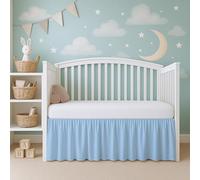 Cottington Lane Light Blue Infrant Crib Bed Skirt Dust Ruffle with Split Corner, 100% Natural Cotton Nursery Crib Toddler Bedding Skirt for Baby Girls or Boy, Fits Standard Cribs 28"x52" with 14" Drop