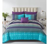 Cottolester Boho Comforter Set Queen Size 8 Piece Bed in a Bag Bohemian Striped Bedding Quilt Set Aqua Paisley Floral Comforter and Sheet Set,Soft Microfiber Complete Bedding Sets for All Season