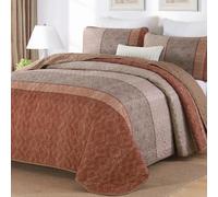 Cottolester Boho Quilt Set Queen Size 3 Pieces,OrangeRed Striped Bedspread Coverlet Set,Bohemian Bedding Set Soft Microfiber Bedding Set for All Season 96"x90"