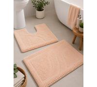 Cotton 2 Piece Bath Set. Bath Mat And Pedestal Mat Peach