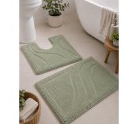 Cotton 2 Piece Bath Set. Bath Mat And Pedestal Mat Sage Green