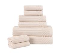 Cotton 8-Piece Solid and Ribbed Towel Set, Face Towels 13” x 13”, Hand Towels 16” x 28”, Bath Towels 27” x 54”, Ivory by Superior