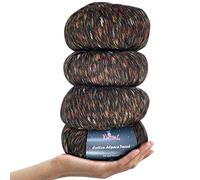 Cotton Alpaca Tweed, #3 DK, Light Worsted Yarn Pack of 4 (536m/200g), Super Soft Fluffy Blend for Knitting and Crocheting Hats, Shawls, Garments, Blankets (Black Charcoal)