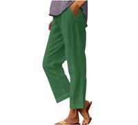 Cotton and Linen Casual Trousers Summer Elasticated Waist Cropped Trousers with Pockets Wide Leg Lightweight Breathable Pants Loose Fit Casual Comfy Holiday Beach Pants Army Green