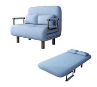 Cotton and Linen Fabric Guest Bed Foldable 5-position Adjustable Backrest Ergonomics Solid Wood Legs Convertible Sofa Bed for Living Room, Bedroom