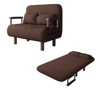 Cotton and Linen Fabric Guest Bed Foldable 5-position Adjustable Backrest Ergonomics Solid Wood Legs Convertible Sofa Bed for Living Room, Bedroom