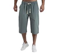 Cotton and Linen Men's Casual Shorts Running Sports Three Quarter Length Activewear Solid Color with Pockets and Drawstring Chino Lounge Style Army Green XL