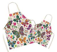 Cotton and Linen Parent and Kid Apron - Colorful Butterfly Mum and Kids Apron, Cooking Baking Art Painting Gardening Aprons Family