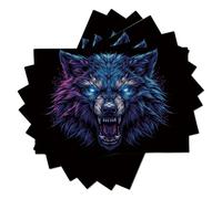 Cotton and Linen Placemats Set of 6,Non-Slip Stain Resistant, Fantasy Animals Angry Wolf Table Mats for Kitchen, Dining, Indoor & Outdoor Use, 45×30cm, Neon
