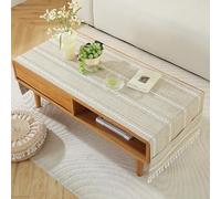 Cotton and Linen Rectangular Living Room Tablecloth - Simple TV Cabinet Mat, Coffee Tablecloth with Pocket, Tea Table/Dining Table/Refrigerator Top Cover with Tassel Edge (Olive Green 40x95 cm)