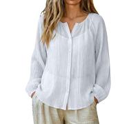 Cotton and Linen Shirt Women Long Sleeve Button Down Sheer Blouse Casual Overshirt Elegant Lightweight Breathable Beach Cover Up Retro Vacation Outfits Sun Protective Gauze Shirt,White,L