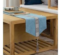 Cotton and Linen Waterproof Literary Gray Green Blue Table Runner Coffee Table Entrance Table Runner and Table Runner, Chinese Dining Table Runner (Color : Blue, Small : 30 * 180cm)