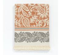 Cotton and Olive Dolce Paisley Cotton Throw Blanket - Burnt Orange and Smoke on Natural