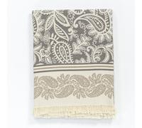 Cotton and Olive Dolce Paisley Cotton Throw Blanket - Smoke and Beige on Natural
