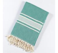 Cotton and Olive Linear Cotton Blanket | Bedspread - Double (220 x 260 cm) - Bottle Green on Natural