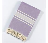 Cotton and Olive Linear Cotton Blanket | Bedspread - Double (220 x 260 cm) - Lilac on Natural