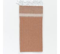 Cotton and Olive Tuana Cotton Hammam Hand Towel with Tassels - Burnt Orange with White Stripes