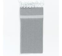 Cotton and Olive Tuana Cotton Hammam Hand Towel with Tassels - Smoke with White Stripes