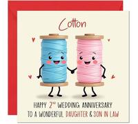 Cotton Anniversary Card for Daughter & Son in law - 2nd Wedding Anniversary Cards for Son in Law & Daughter Cute Anniversaries Greeting Cards