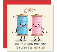 Cotton Anniversary Card for Mum & Dad - 2nd Wedding Anniversary Cards for Mother Father Cute Anniversaries Greeting Cards