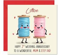 Cotton Anniversary Card for Mum & Step Dad - 2nd Wedding Anniversary Cards for Step-Dad & Mum Cute Anniversaries Greeting Cards