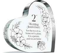 Cotton Anniversary Plague Gifts for Husband Wife - Home is a Person - Happy 2nd Wedding Anniversary Present for Partner, 100mm x 100mm Acrylic Heart Keepsake for Second Anniversaries