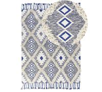 Cotton Area Rug 140 x 200 cm Light Beige and Blue MANAVGAT