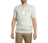 Cotton Argyle Knitted Polo Shirt Light Grey Marl/Opal Blue XL