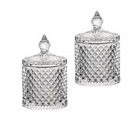 Cotton Ball and Swab Holder Organizer Home Decor Clear Glass Storage Jars with Lid Bathroom Vanity Accessories Bedroom Decor Apothecary Sugar Jars Candle Holder Storage Organiser for Room Kitchen 2Set