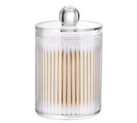 Cotton Ball Holder - Acrylic Storage Canister, Cotton Swab Pad Holder, Transparent Organizer | Dustproof Bathroom Container with Lid, Round Dispenser for Vanity, Makeup Table, and Floss Storage
