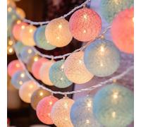 Cotton Ball String Lights - 3M 20 LED Pastel Fairy Lights - Flashing & Steady Modes, Macaron Night Lights for Bedroom, Christmas, Proposals