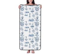 Cotton Bath Towels for Bathroom - Sketch Anchor Lighthouse Print Microfiber Towels for Body Bath Sheets, Quick Dry Beach Towel, Soft Shower Towel for Travel, Beach, Home, 27 * 55 Inch