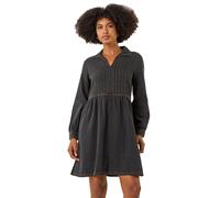 Roman Originals Cotton Blend Denim Shirt Dress for Women UK - Ladies Everyday Autumn Winter V-Neckline Comfy Soft Evening Vacation Work Party Night Out - Black - Size 14
