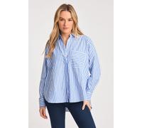 Cotton Blend Relaxed-Fit Long Sleeve Striped Popover High-Low Hem Shirt French Connection Blue 12