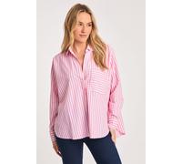 Cotton Blend Relaxed-Fit Long Sleeve Striped Popover High-Low Hem Shirt French Connection Pink 8