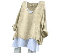 Cotton Blouses for Women UK Summer Linen Tops for Women UK Plus Size Long Sleeve Linen Shirts with Pockets Lightweight Crewneck Tunic Tops Baggy Solid Deals of The Day Sale Prime