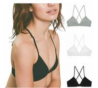 Cotton Bras for Women Non Wired, Sexy Solid Color Triangle Bra Ribbed Cross Back Spaghetti Strap Bra V Neck Unpadded Bra Ladies Seamless Bras for Women UK Women's Underwear Bralette Sale Black