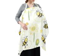 Cotton Breastfeeding Boss Multi-Use Cover Flower and Funny Bees | Breastfeeding Cover up with Arch Neckline Mothers Nursing Apron