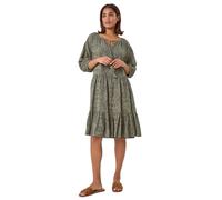 Roman Originals Women Broderie Tiered Smock Dress - Ladies Spring Holiday Summer Casual V-Neckline Short Sleeve Relaxed Lined Comfy Dresses Cotton Frill - Khaki - Size 14