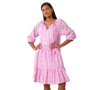 Cotton Broderie Tiered Smock Dress Roman Pink 20