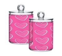 Cotton Bud Holder 2 PCS Plastic Apothecary Jars Vanity Storage Pot with Lid | Hearts Bathroom Storage Jars, Qtip Holder Organiser for Cotton Balls, Floss Picks and Dressing Table