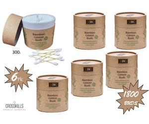 COTTON BUDS - BAMBOO - 6PK = 1800 BUDS - REUSABLE TUB - BRAND NEW