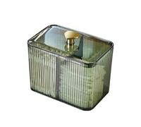 Cotton Buds Container with 3 Compartments, Acrylic Cotton Buds Container with Bamboo Lid, Transparent Acrylic Cotton Bud Dispenser for Cotton Buds, Ear Sticks, Dental Floss Picks (1 Green)