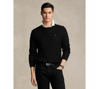 Cotton Cable Knit Jumper with Crew-Neck Black
