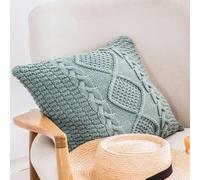 Cotton Cable Knit Pillow Covers,Cushion,Soft Decorative Double Side Knitted Throw Pillow Cover for Bed Car Couch Sweater Square Warm Pillowcase (Lake Blue)