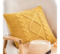 Cotton Cable Knit Pillow Covers,Cushion,Soft Decorative Double Side Knitted Throw Pillow Cover for Bed Car Couch Sweater Square Warm Pillowcase (Yellow)