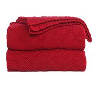 Cotton Cable Knit Throw Blanket Lightweight Soft Breathable Throw Blanket for Sofa Couch Bed, Machine Washable Blanket for All Season (Red, X Pattern)