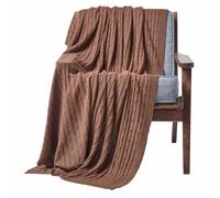 HOMESCAPES Large Brown Cable Knit Throw 150 x 200 cm Combed Cotton Soft and Cosy Blanket Bed and Sofa Throw For Small Sofas and Double Beds